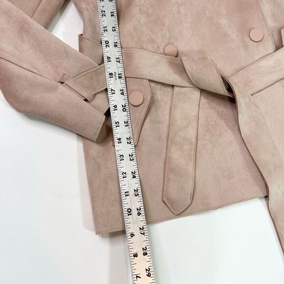 Zara Basic Trench Coat Womens Medium Light Pink Belted Double Breasted - Picture 4 of 10